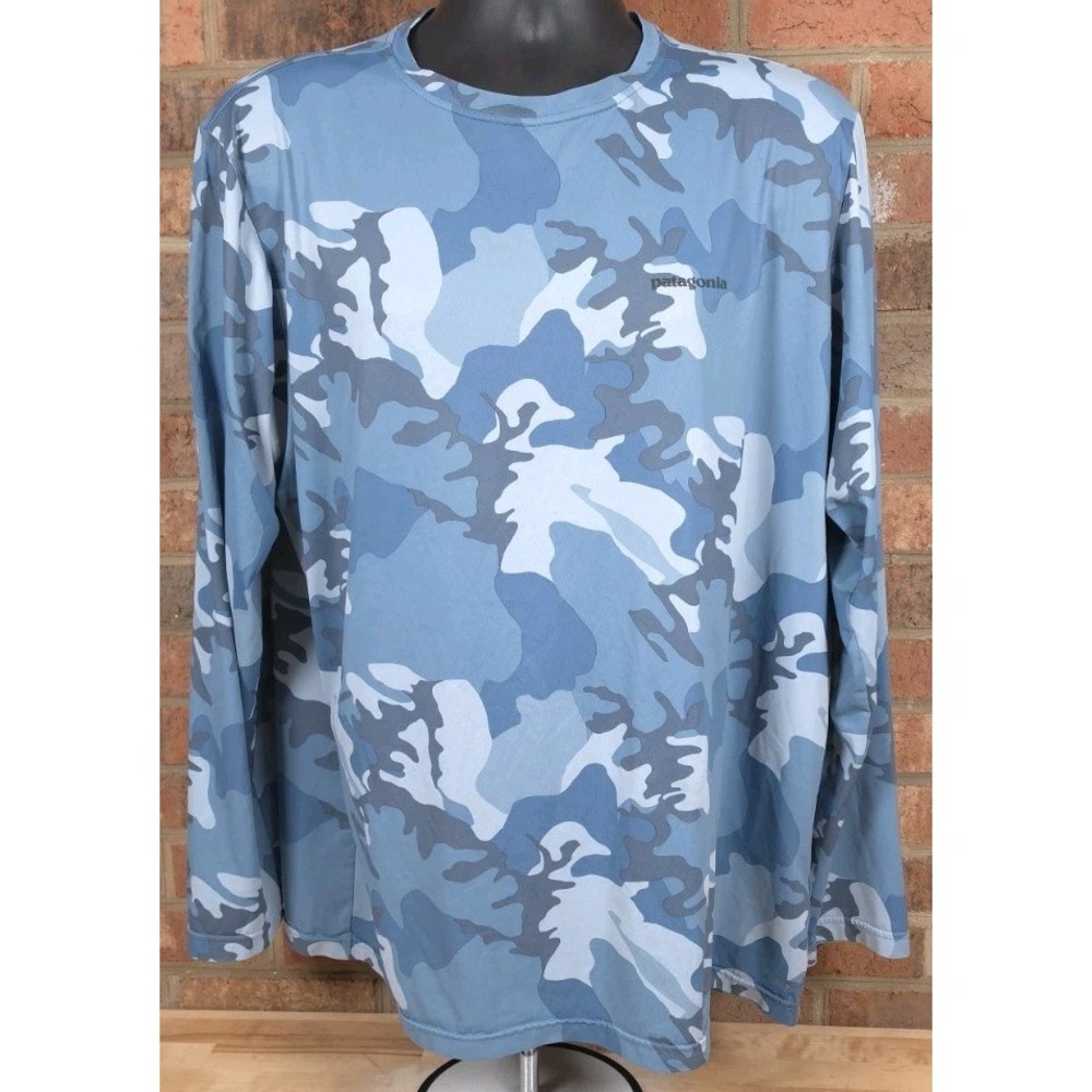 Patagonia Camo Long Sleeve Shirt Mens XL Blue Performance Lightweight